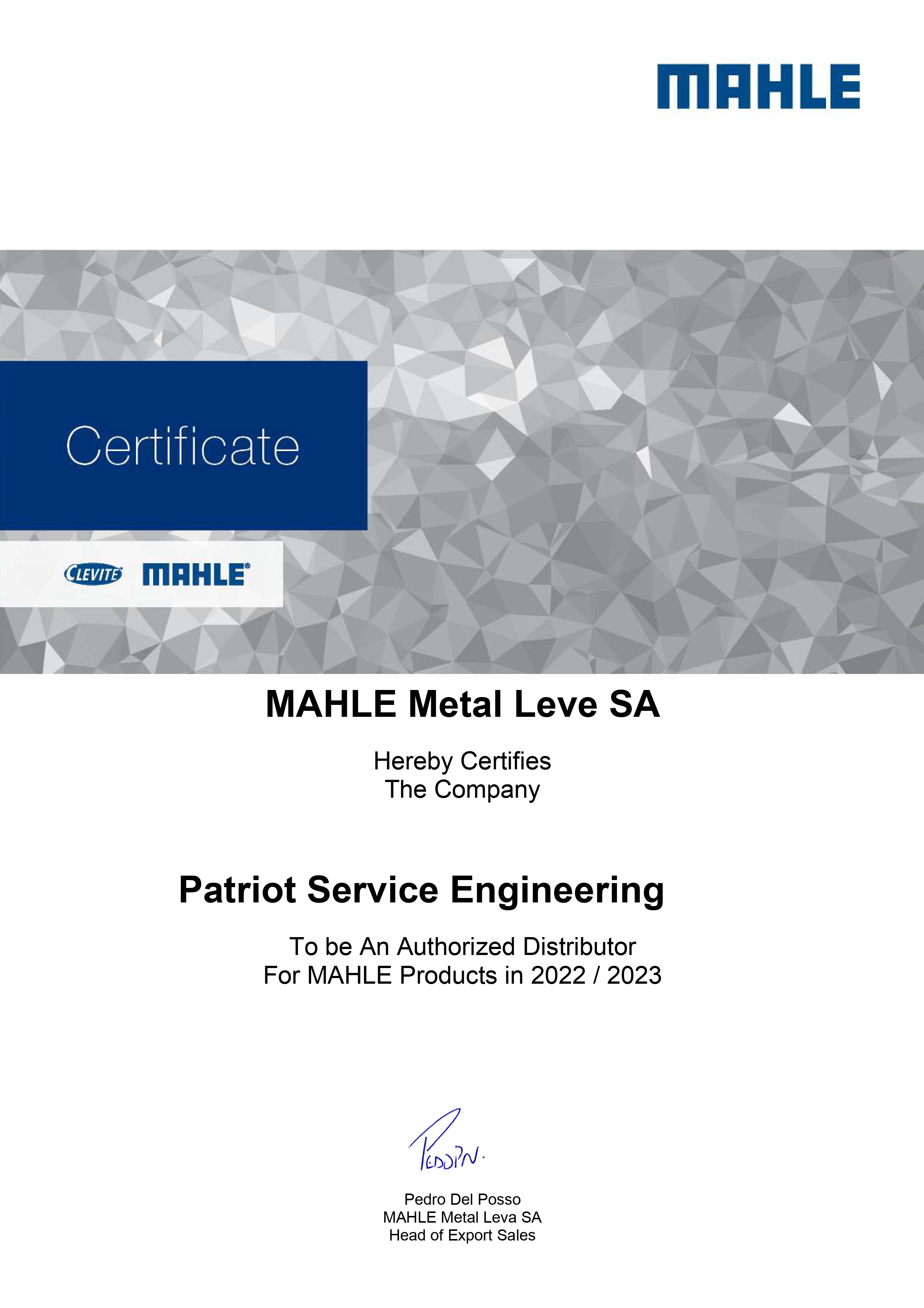 MAHLE Metal Leve SA Authorized Distributor 2022/2023